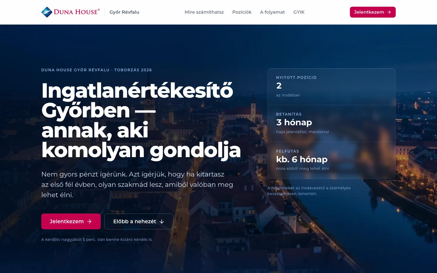 A Duna House Győr Révfalu toborzó érkező oldala