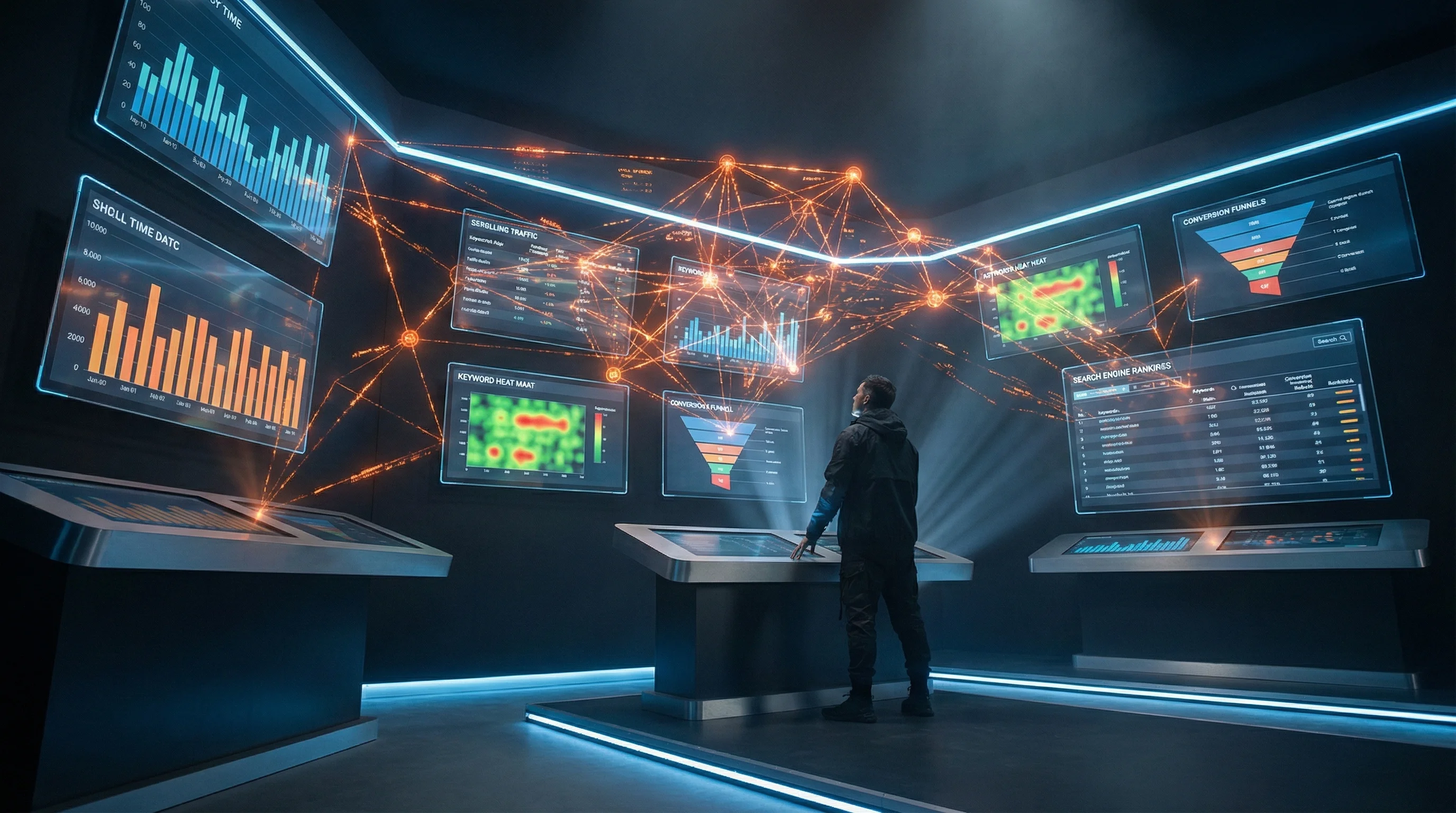 Digitális marketing parancsközpont analitikai képernyőkkel